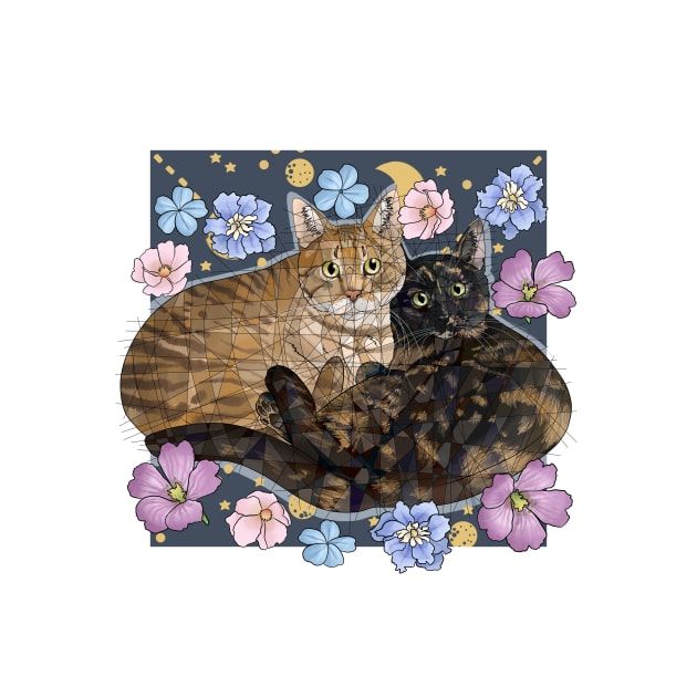 Cats with Stars and Flowers by Blacklightco