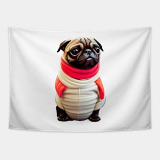 Cute Pug in Sushi Costume - Adorable Pug Dressed up as a Sushi Roll Tapestry