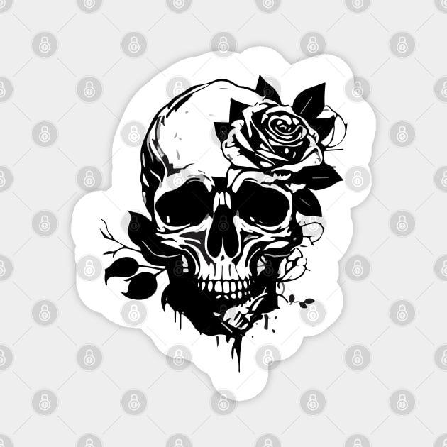 Skull and Rose Magnet by PGasbarroneArt
