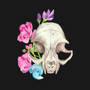 Cat Skull and Florals T-Shirt