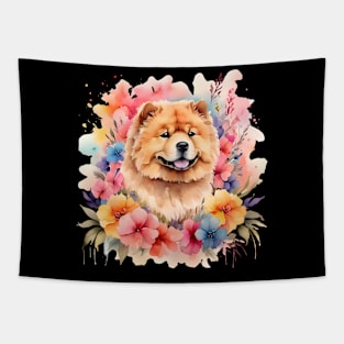 A chow chow decorated with beautiful watercolor flowers Tapestry