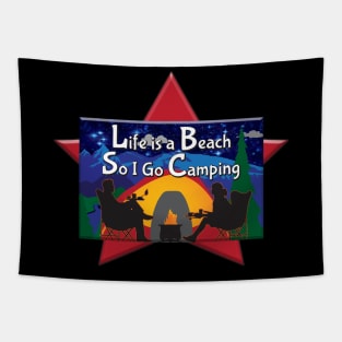 Life Is A Beach So I Go Camping Night Sky Tapestry