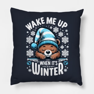 "Winter Slumber" - Cute Bear in Snowflakes Design Pillow