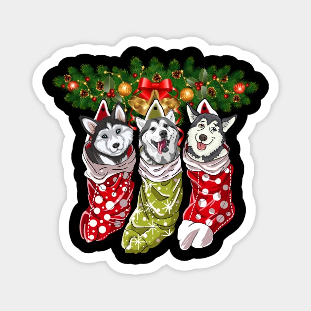 Huskies Socks Christmas Gifts Dogs Lovers Magnet by Terryeare