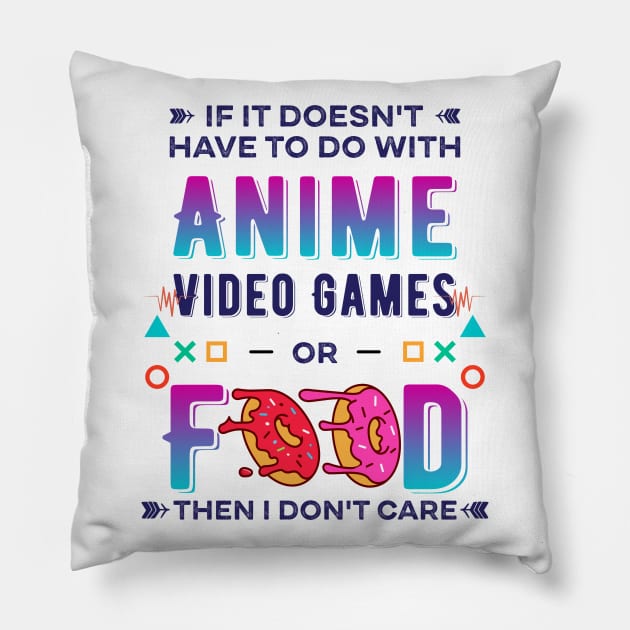 Anime Video Game or Food,  Pc Gaming Lovers Pillow by FabulousDesigns