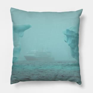 Cruise Ship Seen Between Ice Formations Pillow