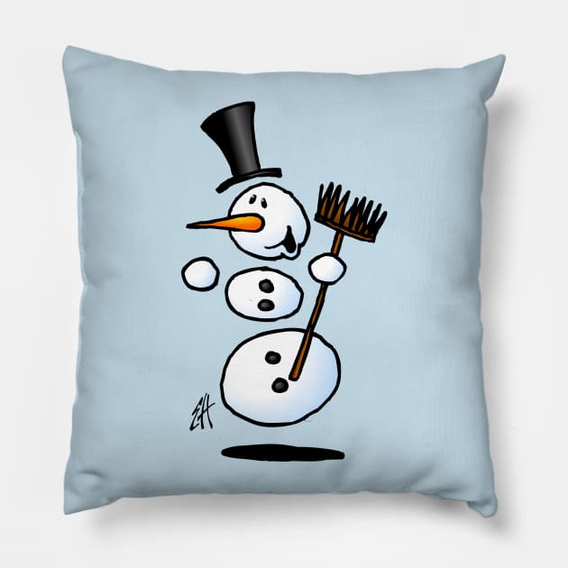 Dancing snowman Pillow by Cardvibes