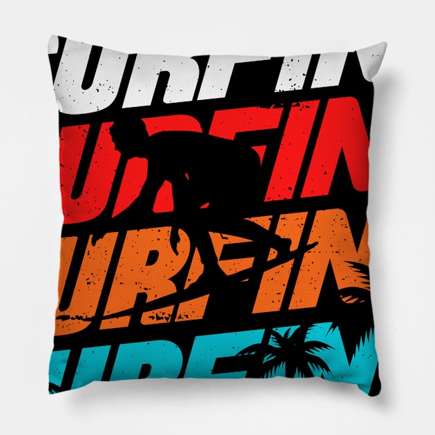 Colorful lettering SURFING Pillow by Dominic Becker