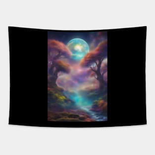 Moon Between Trees Tapestry