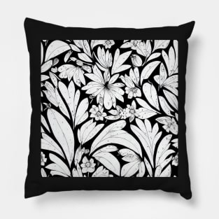 Vintage Floral Cottagecore  Romantic Flower Peony Rose Design Black and White Pillow