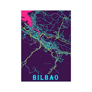 Bilbao Neon City Map, Bilbao Minimalist City Map Art Print T-Shirt