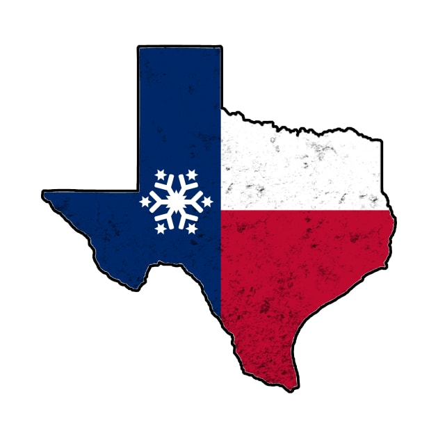 Texas Flag in Texas Shape with Snowflake Snovid 21 by Mesyo