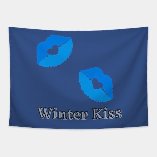 Blue Geometric Pattern with a Winter Kiss Tapestry