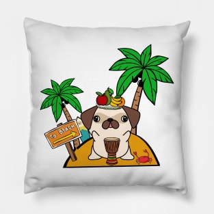Funny pug is on a deserted island Pillow