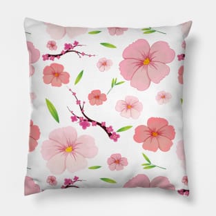 Tropical Pink Hibiscus and Sakura Flower Background Pillow