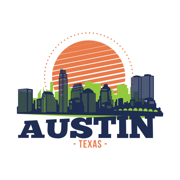 Retro Austin, Texas Skyline by SLAG_Creative