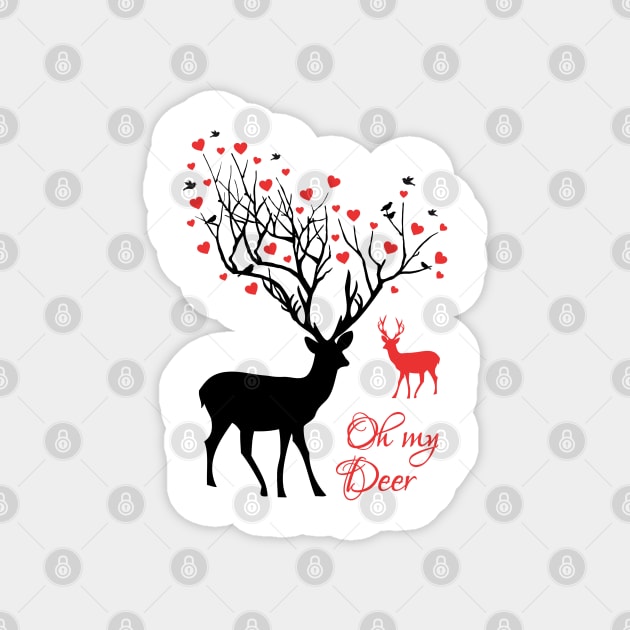 Oh my deer, stag with red hearts, design for Valentine's day, Christmas Magnet by beakraus