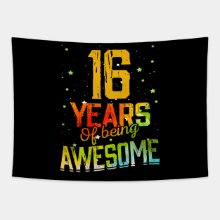 16th Anniversary Gift Vintage Retro 16 Years Of Being Awesome Gifts Funny 16 Years Birthday Men Women Tapestry