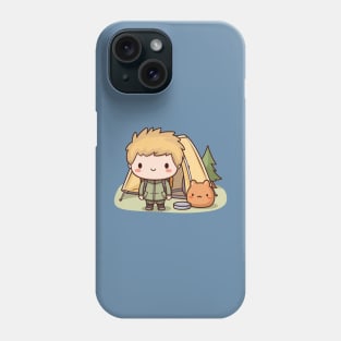 Kawaii camper boy with a tent and his cute friend Phone Case