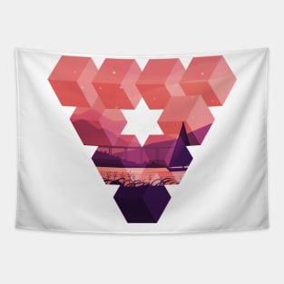 Artistic Geometric Triangle With A Calm Sunset Scene Tapestry