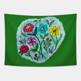 A BUNCH OF PRETTY COLORFUL FLOWERS _ DOODLES AND WATERCOLORS Tapestry