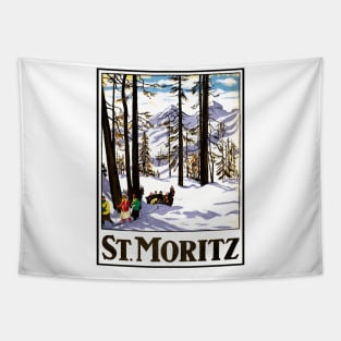 St. Moritz, Switzerland - Vintage Travel Poster Design Tapestry