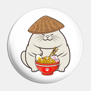 Funny fat cat is eating noodles Pin