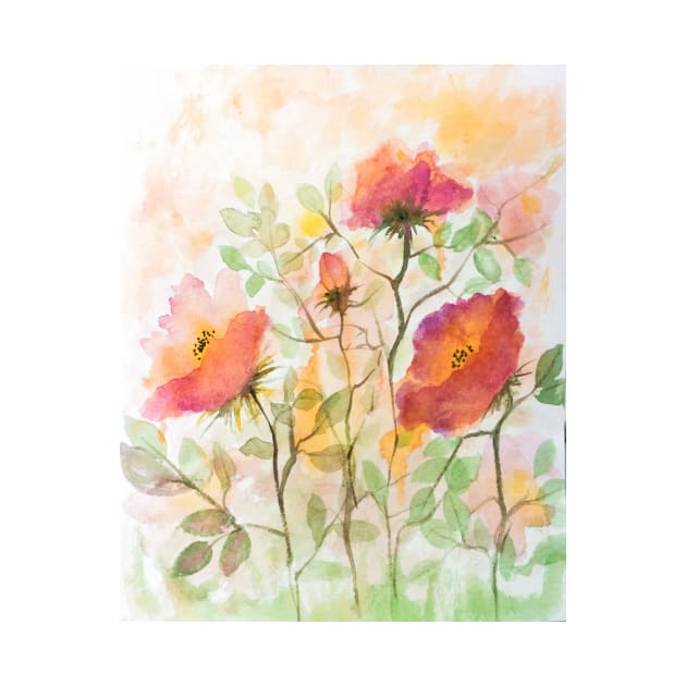 Dog Rose flowers watercolor painting by redwitchart