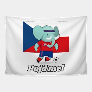 ⚽ Czech Football, Cute Elephant Kicks Ball, Pojďme! Team Spirit Tapestry