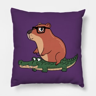 Funny Capybara Riding On a Crocodile Pillow