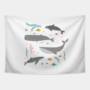 Whales Swimming in the Ocean Tapestry