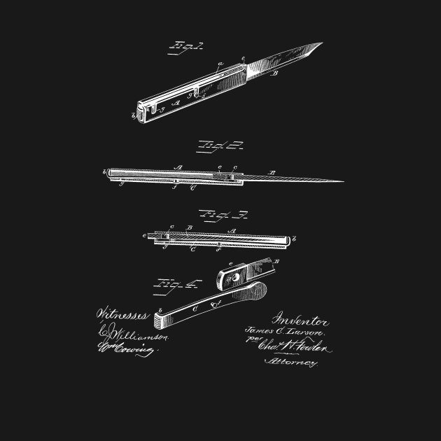 Pocket Knife Vintage Patent Hand Drawing by TheYoungDesigns