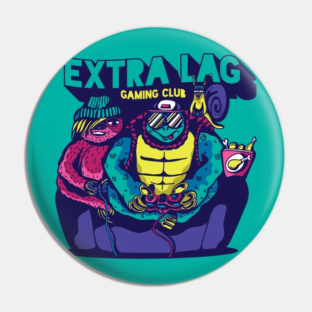 Extra Lag Gaming Club // Funny Gamer Sloth Turtle and Snail Pin by SLAG_Creative