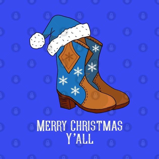 Merry Christmas Y'all Blue Country Cowboy Boots by HotHibiscus