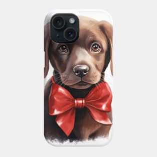 Cute Adorable Chocolate Labrador Retriever Puppy Dog Wearing a Red Bow Tie Phone Case