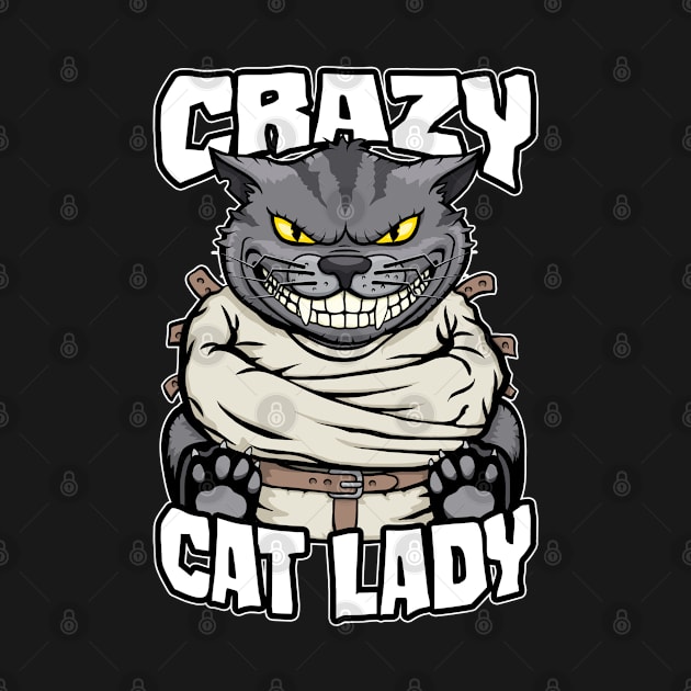 Crazy Cat Lady Funny Mad Cartoon Cat Lover Halloween by Grandeduc