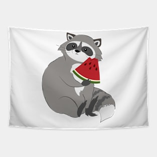 Cute raccoon with watermelon Tapestry