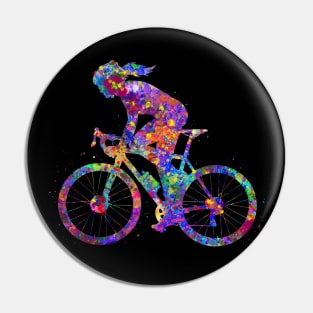 Road biker girl watercolor art Pin