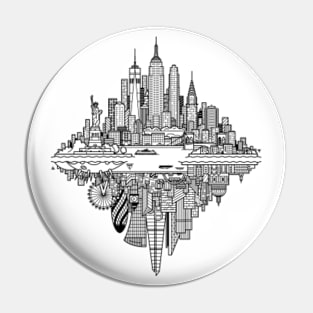 New York London Reversible Skylines Pin