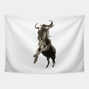 Wildebeest African Black & White Animal Art Tapestry