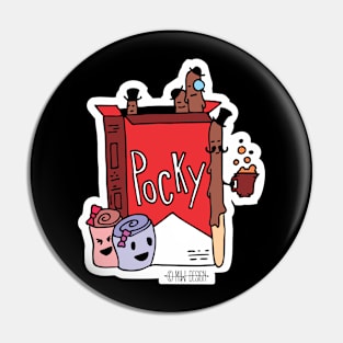 Cute Kawaii Otaku Japan candy food Chocolate Pocky Gentleman with glass, mustache and coffee Pin