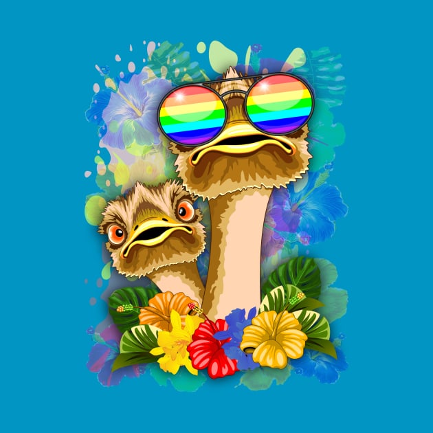 Ostrich Hawaii Fashion Funny Dudes by BluedarkArt