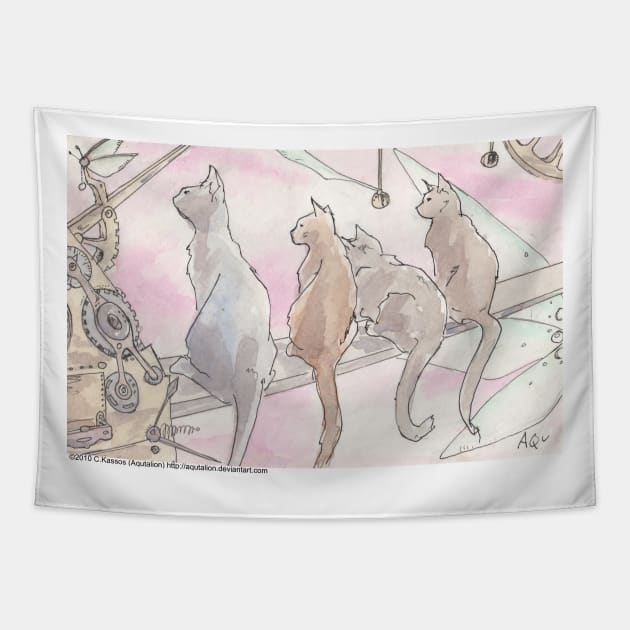 Cats in the Clockwork 1 Tapestry by Aqutalion