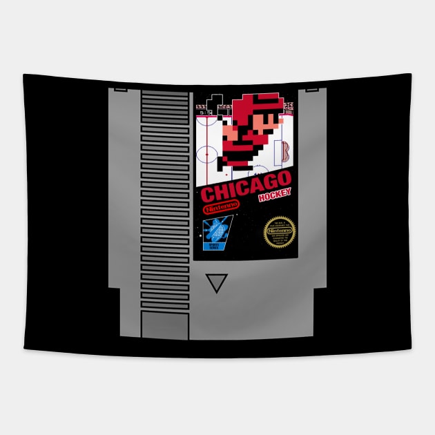 Chicago Hockey 8 bit cartridge design Tapestry by MulletHappens