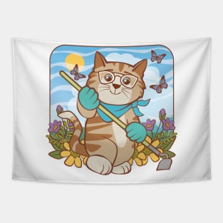 Summer Gardening Cat Tapestry