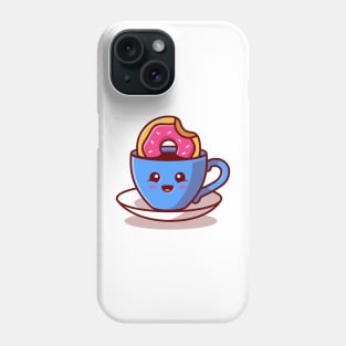 Cute Hot Coffee With Doughnut Cartoon Phone Case