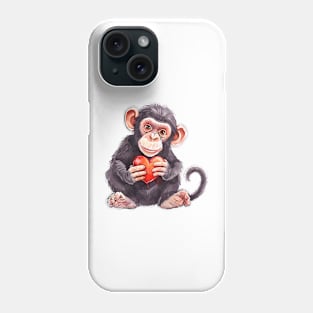 Valentine Chimpanzee Holding Heart Phone Case