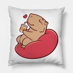 Cute capybara chilling and drinking coffee Pillow