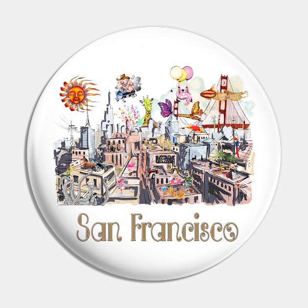 Pop Art Surreal CRAZY San Francisco Pin by IconicTee