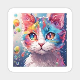 Cat soap bubbles and rainbows Magnet